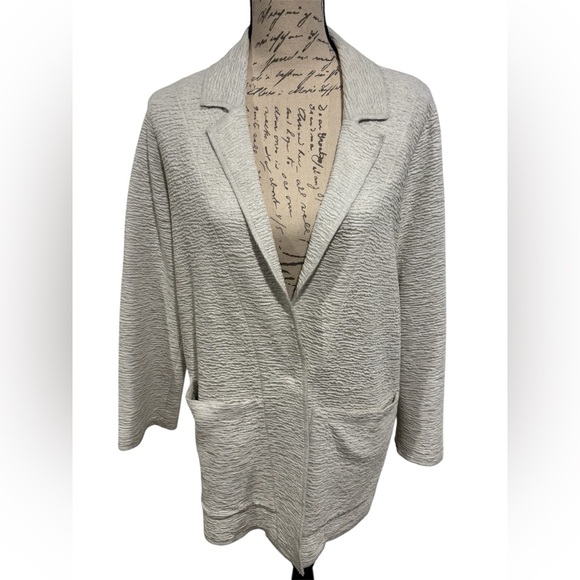 Eileen Fisher Tencel Jacquard Knit Blazer Jacket Stone Grey Size Small - Picture 1 of 11
